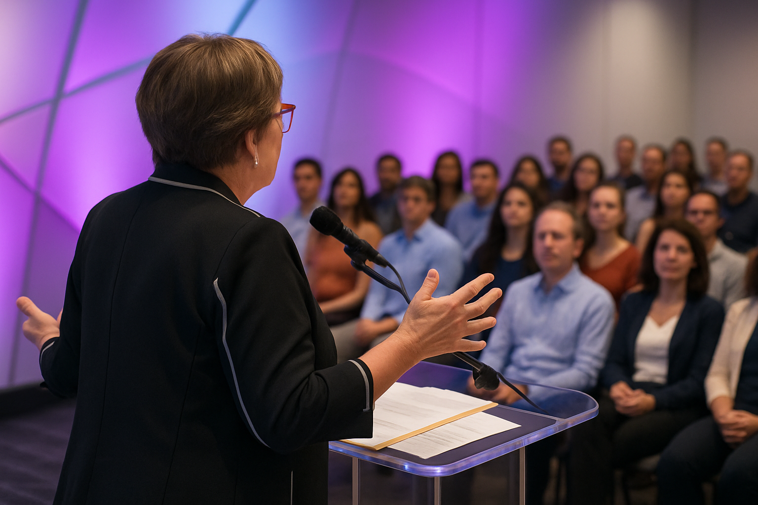 Cyndi Masters speaking in front of an audience